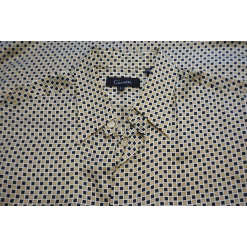 Genelli Gold Black Geometric 100% Silk Long Sleeve Shirt Sz L